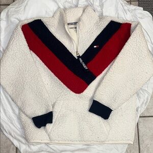 Tommy Hilfiger White Fleece with Red and Black Stripes